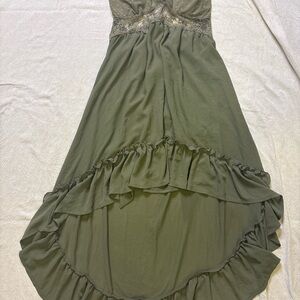 Elegant Olive Green Ruffled Dress